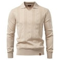 thumbnail image 1 of Kakii Mens Knit Polo Sweater Long Sleeve Textured Casual Collared Button Sweater Ribbed Lightweight, 1 of 8