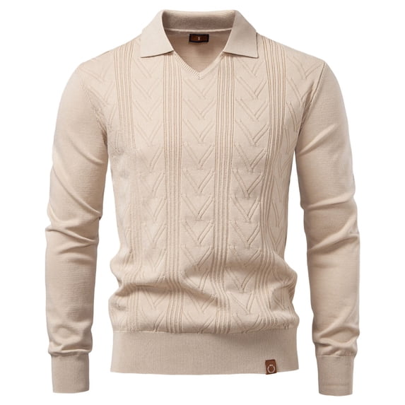 Kakii Mens Knit Polo Sweater Long Sleeve Textured Casual Collared Button Sweater Ribbed Lightweight