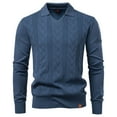 thumbnail image 1 of Kakii Mens Knit Polo Sweater Long Sleeve Textured Casual Collared Button Sweater Ribbed Lightweight, 1 of 8