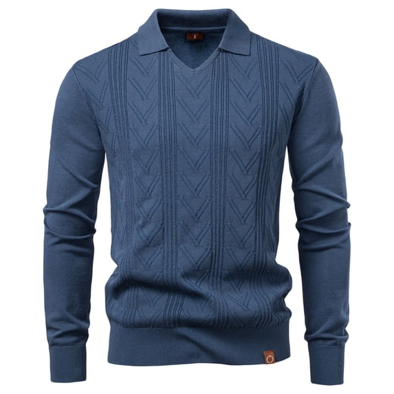 Kakii Mens Knit Polo Sweater Long Sleeve Textured Casual Collared Button Sweater Ribbed Lightweight
