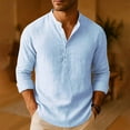 thumbnail image 1 of Kakii Mens Linen Henley Shirts Long Sleeve Hippie Yoga Summer Beach Casual Henleys T-Shirt, 1 of 5