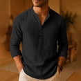 thumbnail image 1 of Kakii Mens Linen Henley Shirts Long Sleeve Hippie Yoga Summer Beach Casual Henleys T-Shirt, 1 of 7