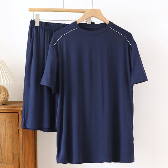Kakii Mens Pajama Set Short Sleeve Sleepwear Summer Lightweight Pjs Set 2 Piece Comfy Round Neck Nightwear