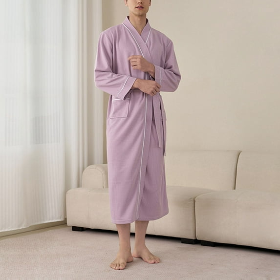 Kakii Mens Robe Waffle Spa Bathrobe Soft Shower Bath Robe for Men