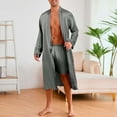 thumbnail image 1 of Kakii Mens Satin Bath Robe with Shorts Set, Silk Paisley Kimono Lightweight, Soft Long Sleeve Sleepwear, 1 of 5