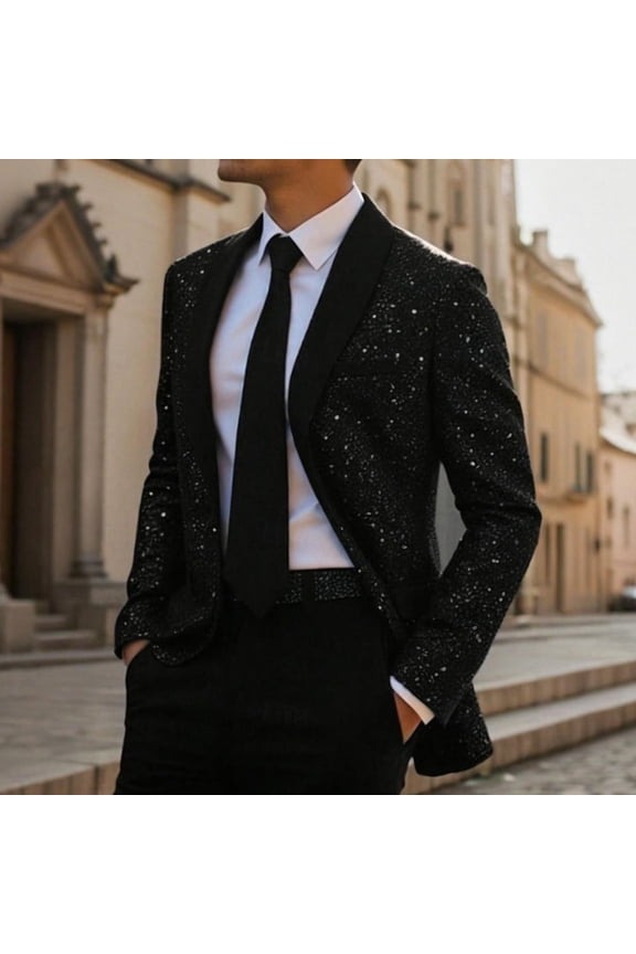 Mens Sequins Blazer Sparkle Dress Suit Jacket Cocktails Shiny Metallic Disco Dance Party Tuxedo Homecoming