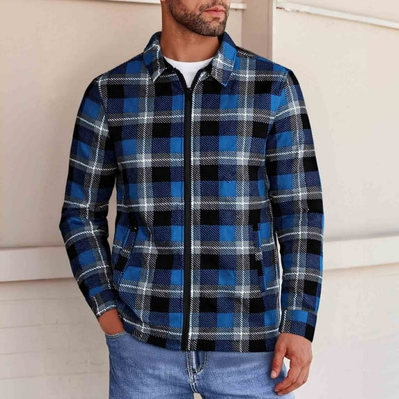 Kakii Mens Sherpa Lined Shirt Jacket Casual Long Sleeve Plaid Shacket Flannel Fleece Full Zip Jacket