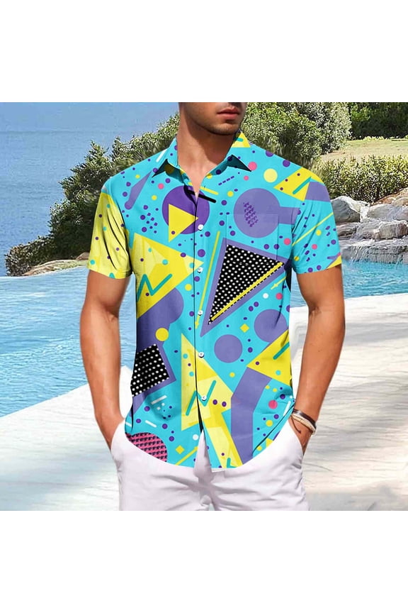 Mens Shirts 80s 90s Shirts for Men Casual Button Down Short Sleeve Shirt, Funny Party Quick Dry Mens Clothing