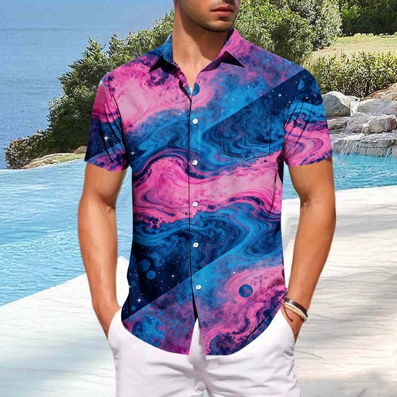 Kakii Mens Shirts 80s 90s Shirts for Men Casual Button Down Short Sleeve Shirt, Funny Party Quick Dry Mens Clothing