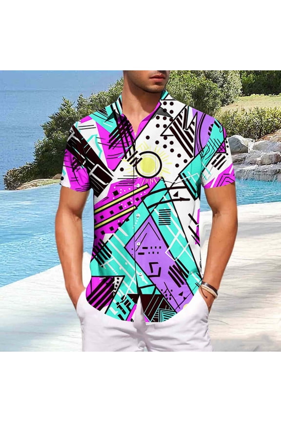 Mens Shirts 80s 90s Shirts for Men Casual Button Down Short Sleeve Shirt, Funny Party Quick Dry Mens Clothing