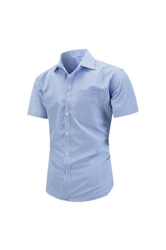 Mens Short Sleeve Casual Plaid Button Down Shirts Work Slim Fit Western Dress Shirt for Men