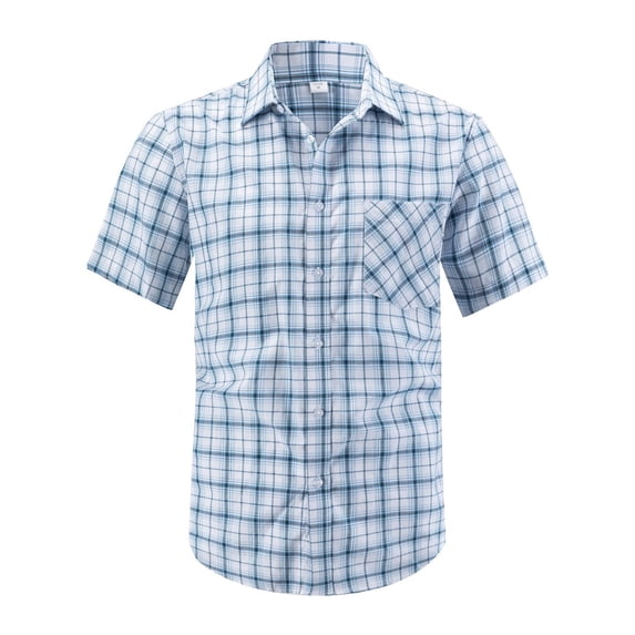 Kakii Mens Short Sleeve Casual Plaid Button Down Shirts Work Slim Fit Western Dress Shirt for Men
