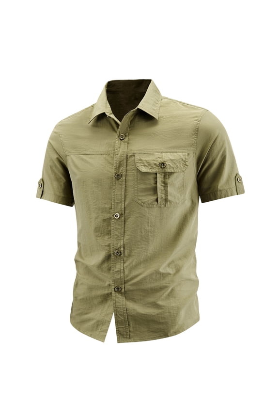 Mens Tactical Cargo Shirt Military Casual Regular Fit Summer Short Sleeve Work Fishing Shirts Tops