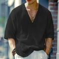 thumbnail image 1 of Kakii Mens V Neck Sweater 2026 Spring Oversized Ribbed Knit Trendy Slit Casual Loose Fit Short Sleeve Pullover Top, 1 of 9