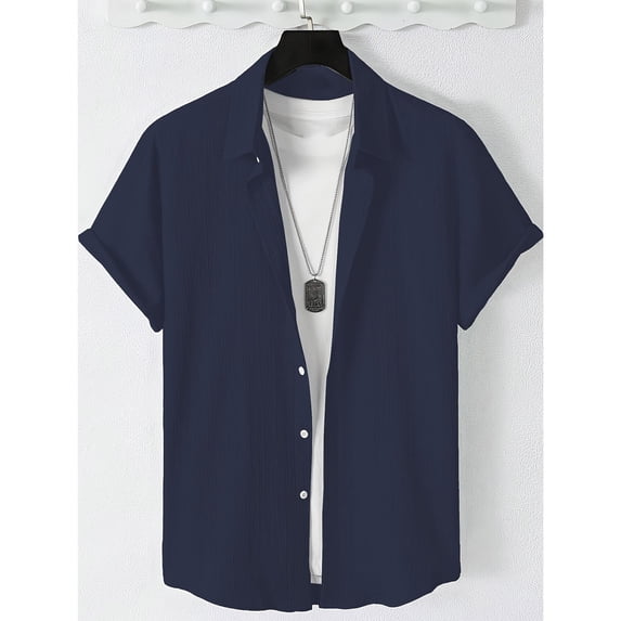 Kakii Mens Vacation Shirts Solid Color Short Sleeve Button Up Hawaiian Summer Beach Dress Shirts