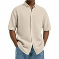 thumbnail image 1 of Kakii Mens Waffle Button Down Shirt Short Sleeve Loose Fit Cuban Summer Beach Plain Tops, 1 of 6