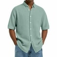 thumbnail image 1 of Kakii Mens Waffle Button Down Shirt Short Sleeve Loose Fit Cuban Summer Beach Plain Tops, 1 of 6