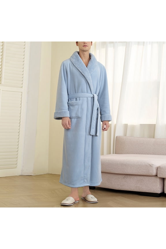 Soft Plush Men Fleece Robe, Cozy Warm Bathrobe, Fuzzy Male Long Spa Robe