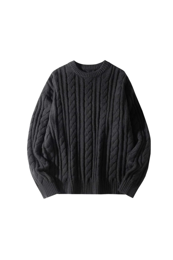 Sweater 90s Vintage Cable Knit Long Sleeve Men Heavy Crewneck Pullover