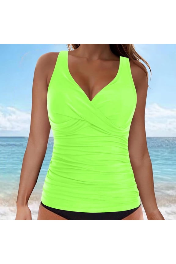 Women's Underwire Tankini Top Twist V Neck Push Up Swim Top Ruched Bathing Suit Tops Only