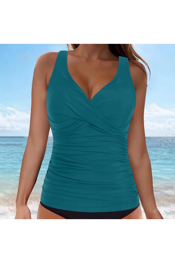 Women's Underwire Tankini Top Twist V Neck Push Up Swim Top Ruched Bathing Suit Tops Only