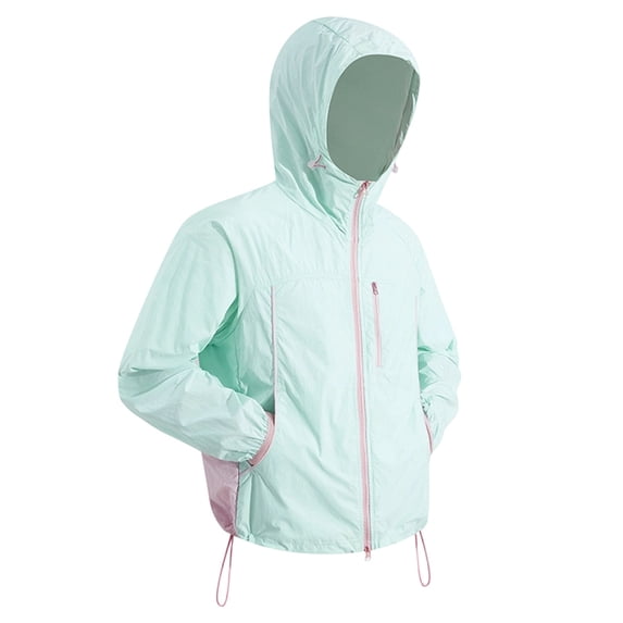 Kakii en's Color - Block Long - Sleeve Hooded Zip - Up Lightweight Sun Protection Jacket with Multiple Pockets