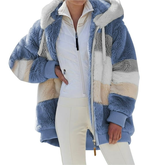 Kakina CMSX Casual Womens Jackets and Coats Clearance Ladies Winter Hooded Top Loose Long-sleeve Jacket Plush Coat with Zipper