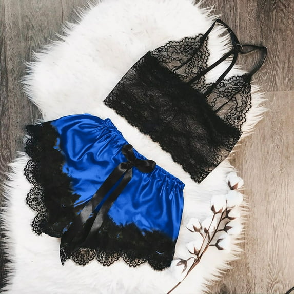 Kakina CMSX Clearance Pants for Women Women V-Neck Eyelash Lace Sexy Stain Camisole Pajamas Bowknot Shorts Set