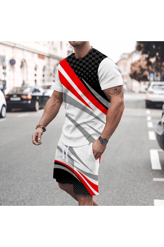 Summer Shirts for Men Men 2 Piece Casual Short Sleeve Tee Shirts And Fit Sport Shorts Set
