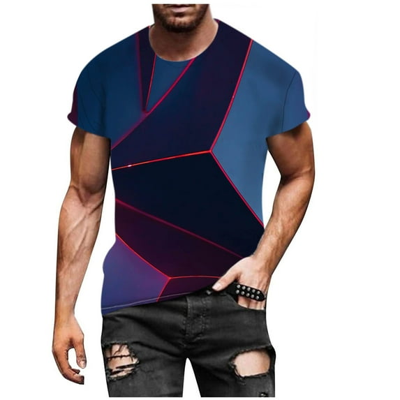 KIHOUT Summer Shirts for Men Men Short-Sleeved Printed Color Buttons Fashion Casual T-Shirt Tops