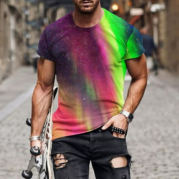 Kakina CMSX Summer Shirts for Men Clearance Men's Fashion Summer Neckline T-shirt 3D Printing Pattern Short Sleeve