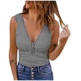 thumbnail image 1 of Kakina CMSX Tank Tops for Women Clearance Women Casual Tanks Sleeveless Buttons Slimming Solid Pullover Vest Blouse Tops Deals, 1 of 6
