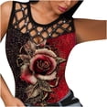 thumbnail image 1 of Kakina CMSX Tank Tops for Women Clearance Women's Fashion O-Neck Slim Print Rose Hollow Sleeveless Vest T-Shirt Blouse Deals, 1 of 6