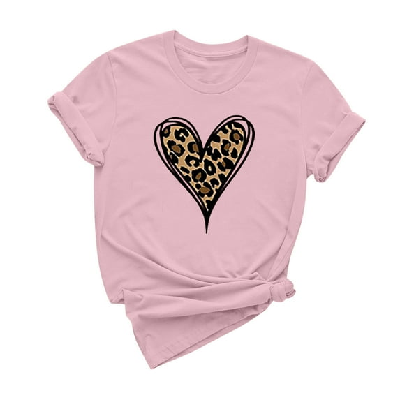 KIHOUT Womens Plus Size Tops New Fashion Women's Top Short Sleeve Casual Love Leopard Printed Loose T-shirt