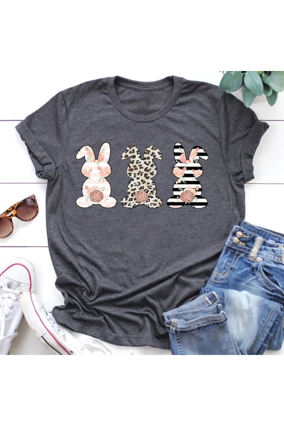 Womens Plus Size Tops Women Easter Bunny Printing Short Sleeve Tee T-Shirt Tunic Blouse Tops