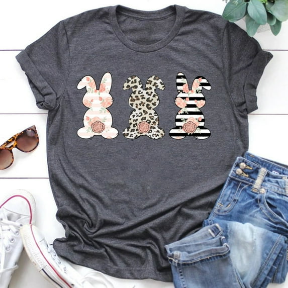 KIHOUT Womens Plus Size Tops Women Easter Bunny Printing Short Sleeve Tee T-Shirt Tunic Blouse Tops