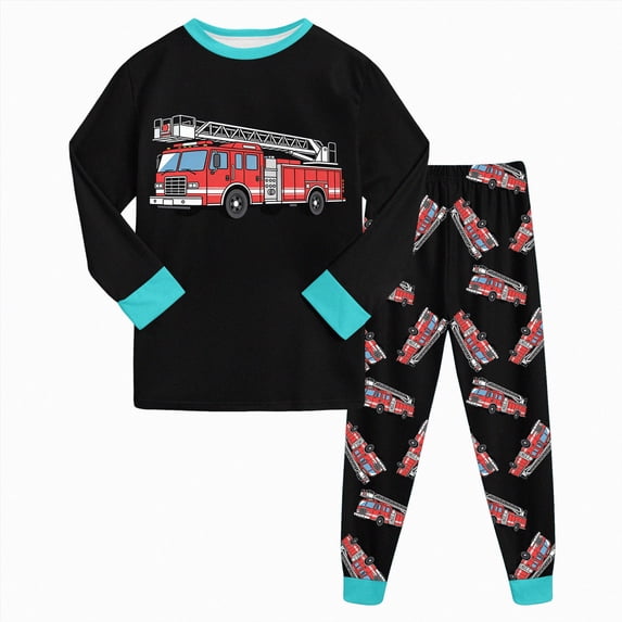 Kakishop 2 Piece Pajamas for Little Big Boys Truck Dinosaur Long Sleeve & Pants PJ Set (Black,5-6 Years)