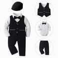 thumbnail image 1 of Kakishop Baby Boy Clothes Suit 0-24 Months Infant Gentleman Outfits Formal Dress Shirt + Bowtie + Vest + Pants Set Baby Wedding Suits (Black,18-24 Months), 1 of 7
