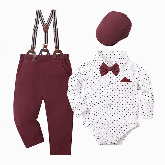 Kakishop Baby Boy Dress Shirt Toddler Boy Formal Outfit Baby Boy Long Sleeve Gentleman Shirt Waistcoat Bowtie Tuxedo (0-3 Months)