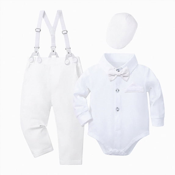 Kakishop Baby Boy Dress Shirt Toddler Boy Formal Outfit Baby Boy Long Sleeve Gentleman Shirt Waistcoat Bowtie Tuxedo (3-6 Months)