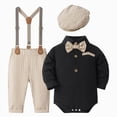 thumbnail image 1 of Kakishop Baby Boy Gentleman Outfit Set Long Sleeve Bowtie Shirt Suspender Pants Formal Suit (Black,18-24 Months), 1 of 4