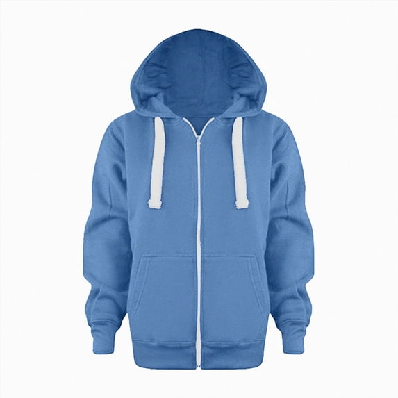 Kakishop Boys Girls Full Zip Hooded Sweatshirt Jacket Solid Color Long Sleeve Casual Hoodie with Pockets (Blue,6-7 Years)
