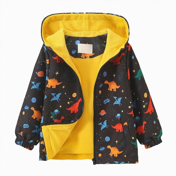 Kakishop Boys Hoodies Cartoon Print Zip Up Hooded Fleece Jacket Kids Warm Lined Coat Toddler Fall Winter Outerwear (Black,4-5 Years)