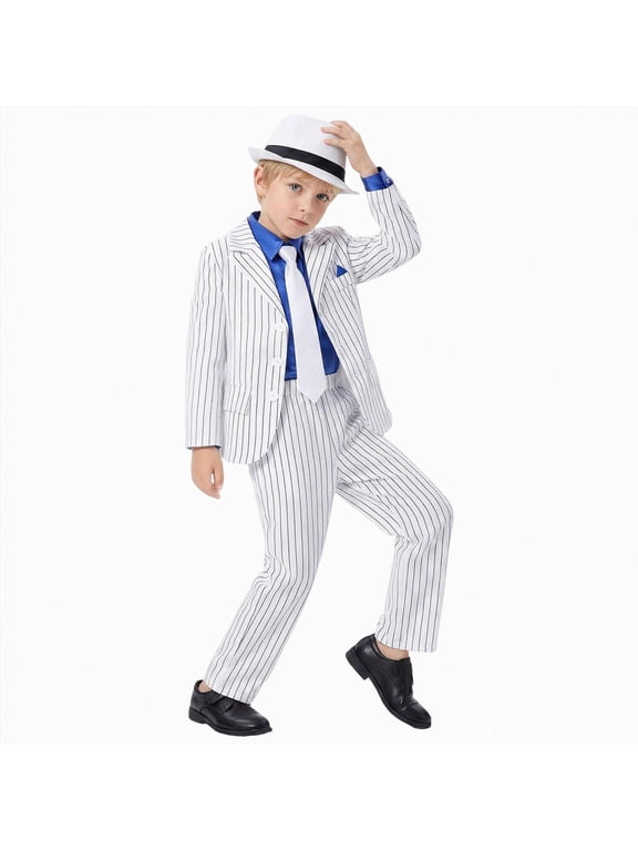 Costume for Kids, 80s Disco Outfits for Boys, Retro Costume Boys, 80s Party Wear, Halloween Costumes for Kids (White,6-7 Years)
