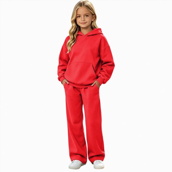 Kakishop Girls Clothes Toddler Sweatshirts 2 Piece Top Pants Kids Long Sleeve Fall Hoodies and Joggers School Outfits Sets (Red,5-6 Years)