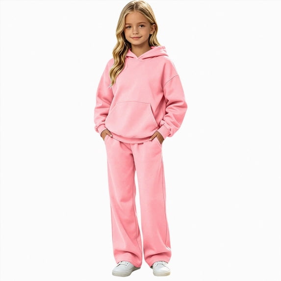 Kakishop Girls Fall Clothes Girls 2 Piece Outfits Kids Girls Clothes Stylish Tops and Pants with Pockets Clothing Sets (Pink,13-14 Years)