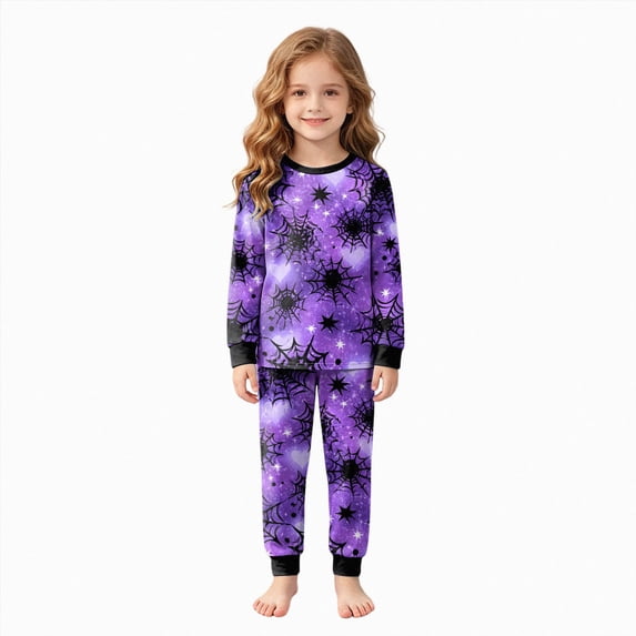 Kakishop Halloween Pajamas Kids Cute Print Pjs Kids Sleepwear Clothes Sets Holiday Sleepwear (Purple,5-6 Years)