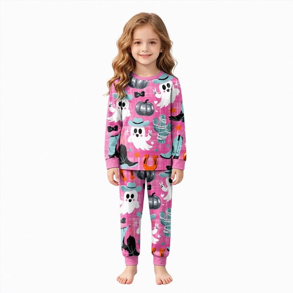 Kakishop Halloween Pajamas Kids Tween Halloween Girl Pajama Set Jammies Sleepwear Girls (Hot Pink,8-9 Years)