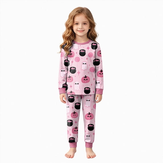 Kakishop Halloween Pajamas Toddler Cute Print Pjs Kids Sleepwear Clothes Sets Holiday Sleepwear (Pink,5-6 Years)