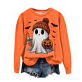 thumbnail image 1 of Kakishop Halloween Shirt Women Long Sleeve Crewneck Casual Dressy Tops Funny Graphic Halloween Costumes Fall Fashion Outfits,Orange, 1 of 2